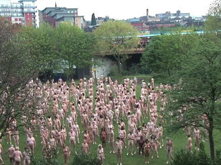 British nudist people in group